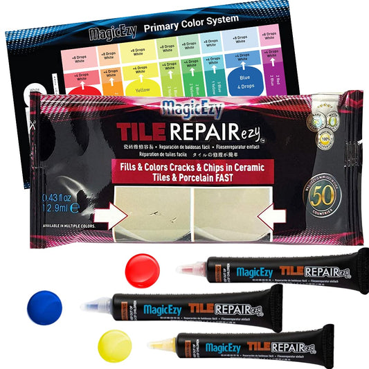 MagicEzy Tile RepairEzy - Professionally and Easily Touch-Up Tile Chips over 1 mm on Porcelain and Ceramic Surfaces - The Primary Kit