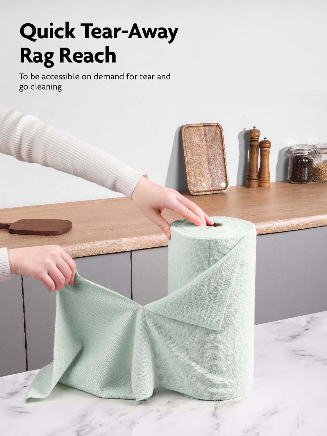 Fantasticlean Microfiber Cleaning Cloth Roll -75 Pack, Tear Away Microfiber Towels, 12" x 12", Reusable, Washable, Scratch Free, Ultra Absorbent Dishcloth for Home Supplies, Car, Pet (Moss Green)