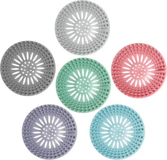 Bathroom Sink Drain Strainers, Hair Catcher Shower Drain Covers Protector - Flexible TPR Material, Multi-Color for Tub Shower Sink, 6 Pack