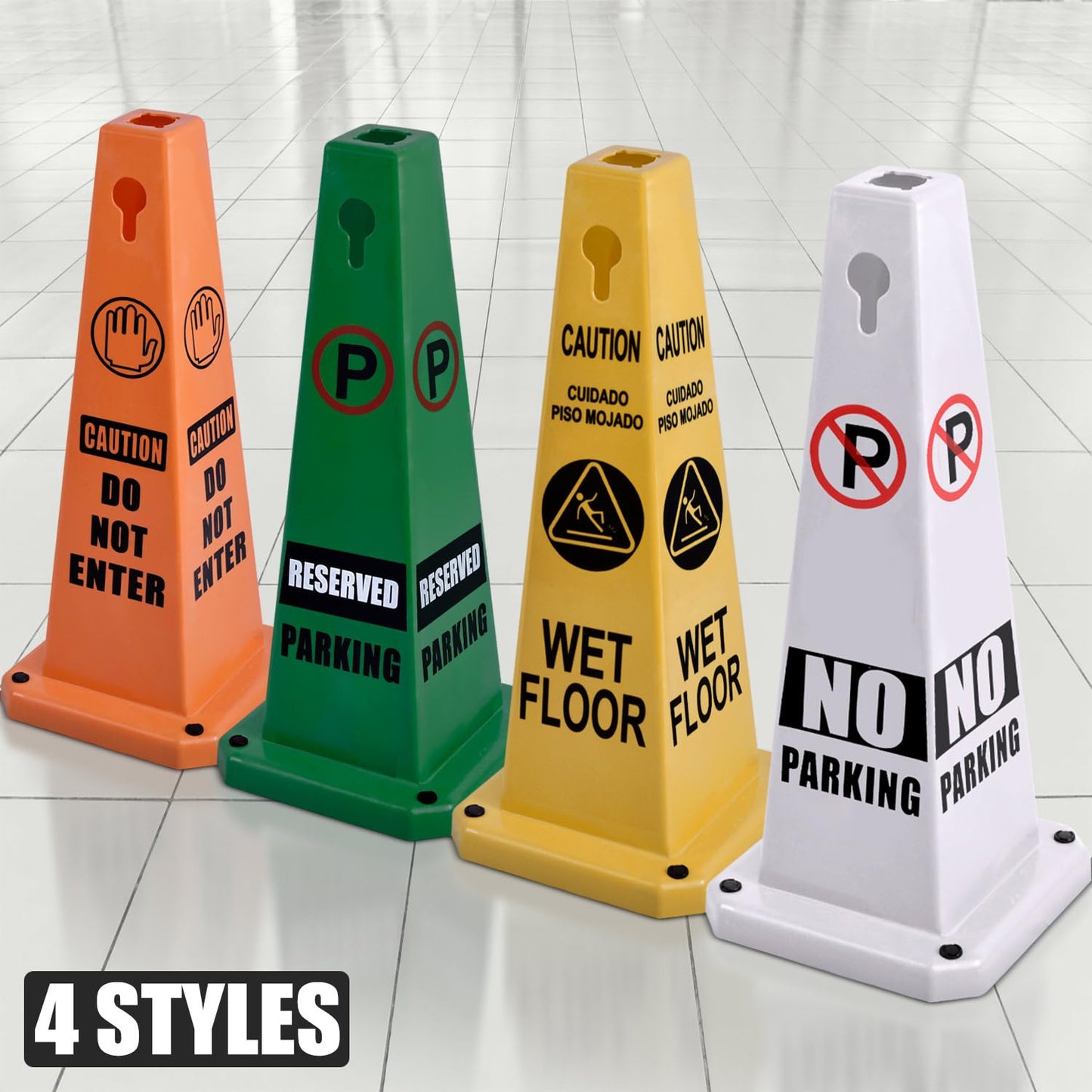 Plastic Traffic Cones, 4-Sided Message Cones, Road Safety Parking Cones, Standing Traffic Warning Signs for Cleaning Area, Garage, No Entry (8, Do Not Enter, Large)