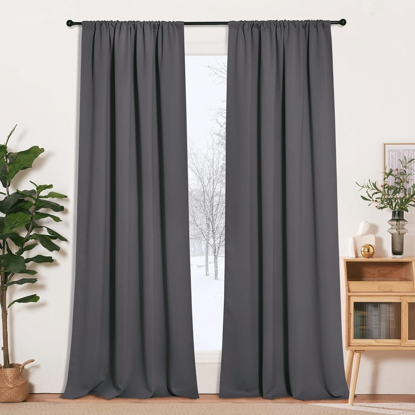 RYB HOME Blackout Curtains for Living Room, Large Window Shades for Bay Window Dining Parlor Bedroom Patio Door, Wide 52 x Long 102 inches, Grey, 2 Panels