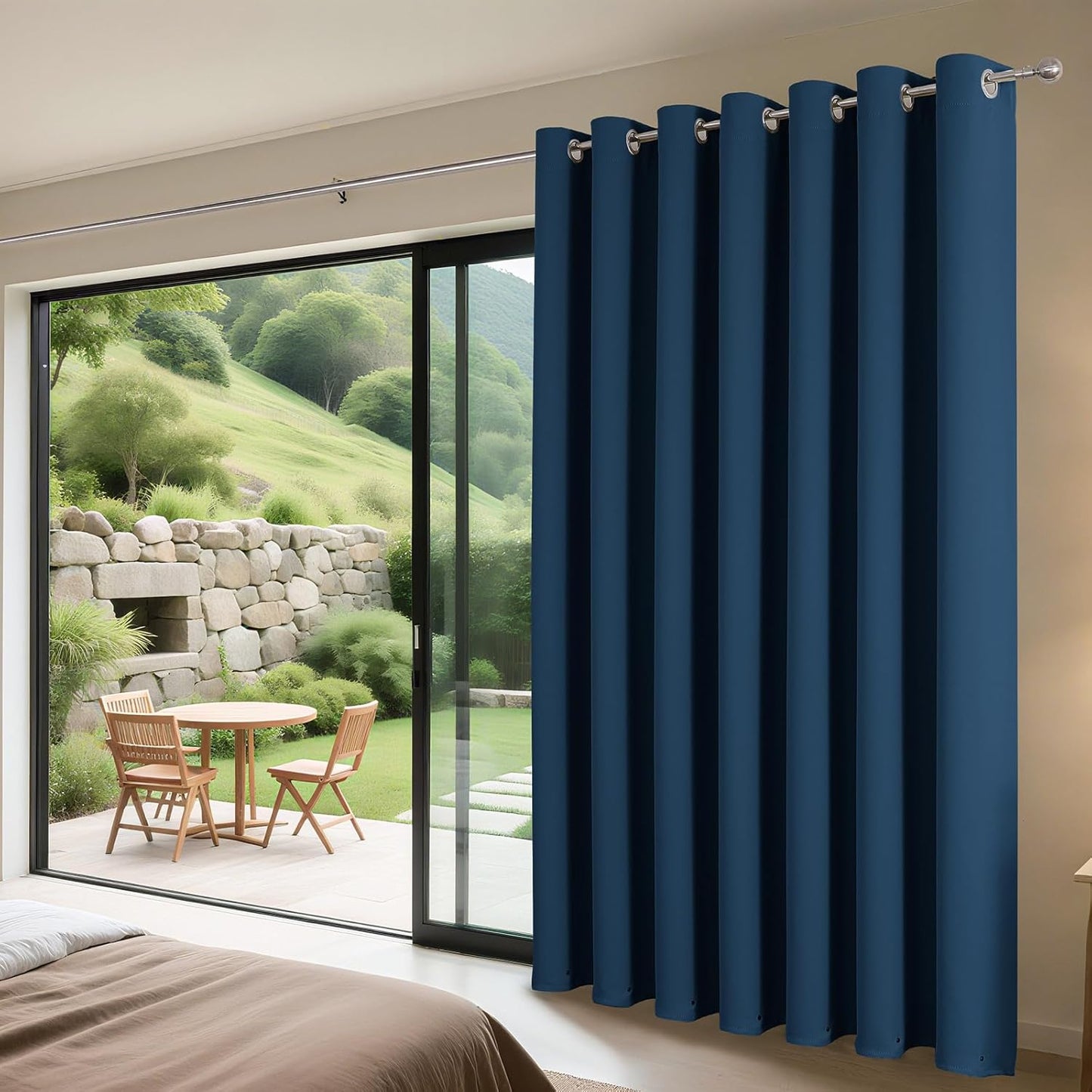 Joydeco Blackout Patio Sliding Door Curtains 84 Inches Long, Grommet Privacy Room Divider Curtains, Extra Wide Thermal Blackout Drapes for Bedroom Living Room (Navy Blue, 70Wx84L, 1 Panel)