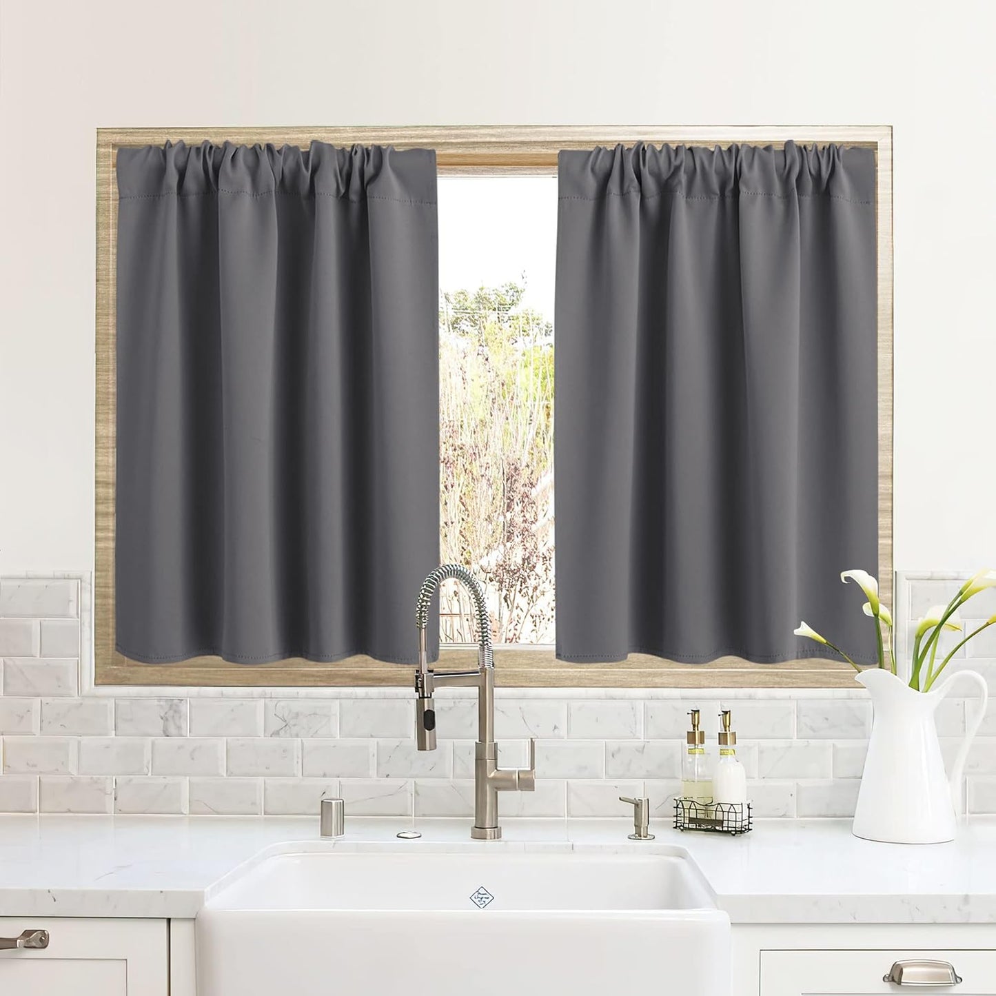 RYB HOME RV Camper Door Window Curtains -Blackout Privacy Curtains & Drapes for Bathroom Bedroom Kitchen Portable Travel Trailer Small Window Decor, W 34 x L 24, Grey, 2 Panels