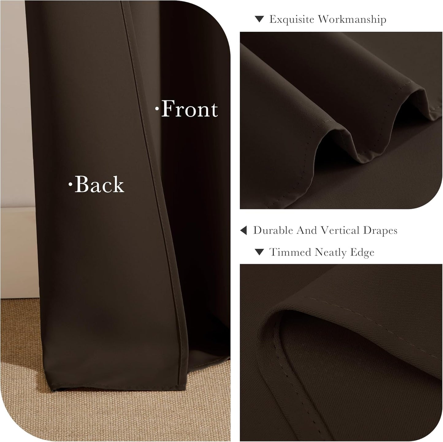 PONY DANCE Blackout Curtain Panels - Window Treatments Room Darkening Thermal Insulated Drapery with Grommets for Living Room Bedroom, W 55" x L 80", Chocolate Brown, 2 Pieces