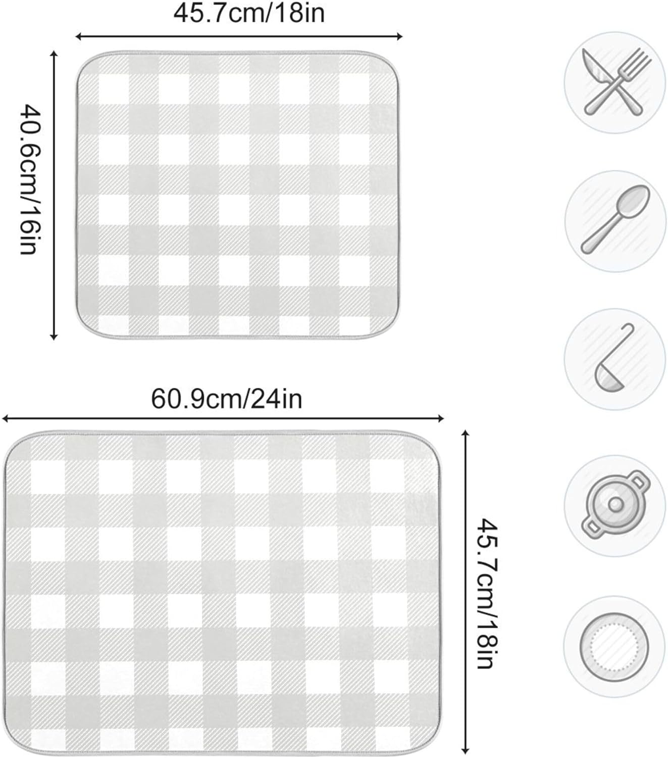 Buffalo Plaid Gray White Dish Drying Mat for Kitchen Countertop 16x18 Chessboard Rectangle Small Drying Mat Reusable Quick Dry Dish Sink Absorbent Mats Dishwasher Easy Clean Decorative Home Essentials