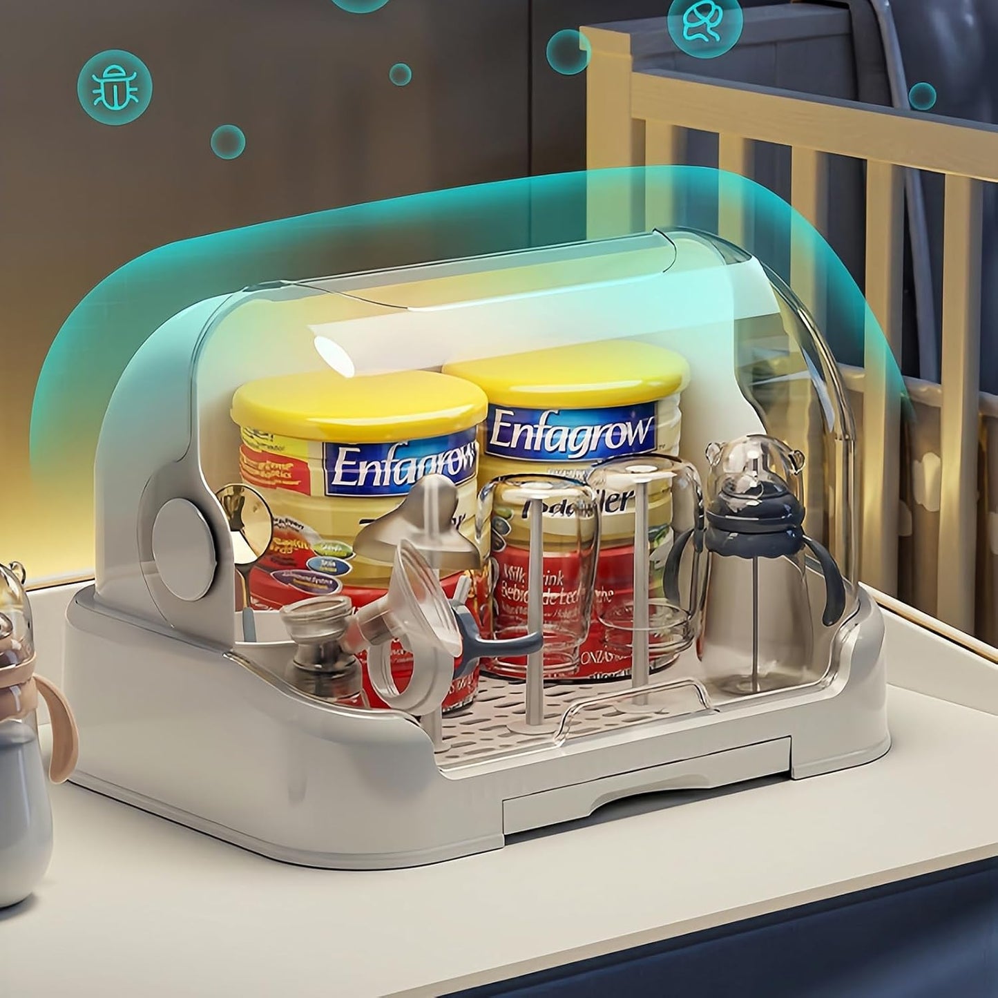 Zdolmy Baby Bottle Drying Rack Storage, Nursing Bottle Storage Box Organizer with Cover, Portable Kitchen Cabinet Organizer, Durable countertop Dryer (White)