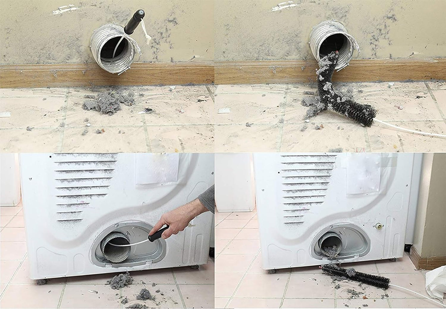 Dryer Vent Cleaner Kit 28 Inch Cleaner Lint Trap Flexible Refrigerator Coil Brush and Vacuum Hose Attachment Set for Vacuum Hoses 1 1/4 inches or Less