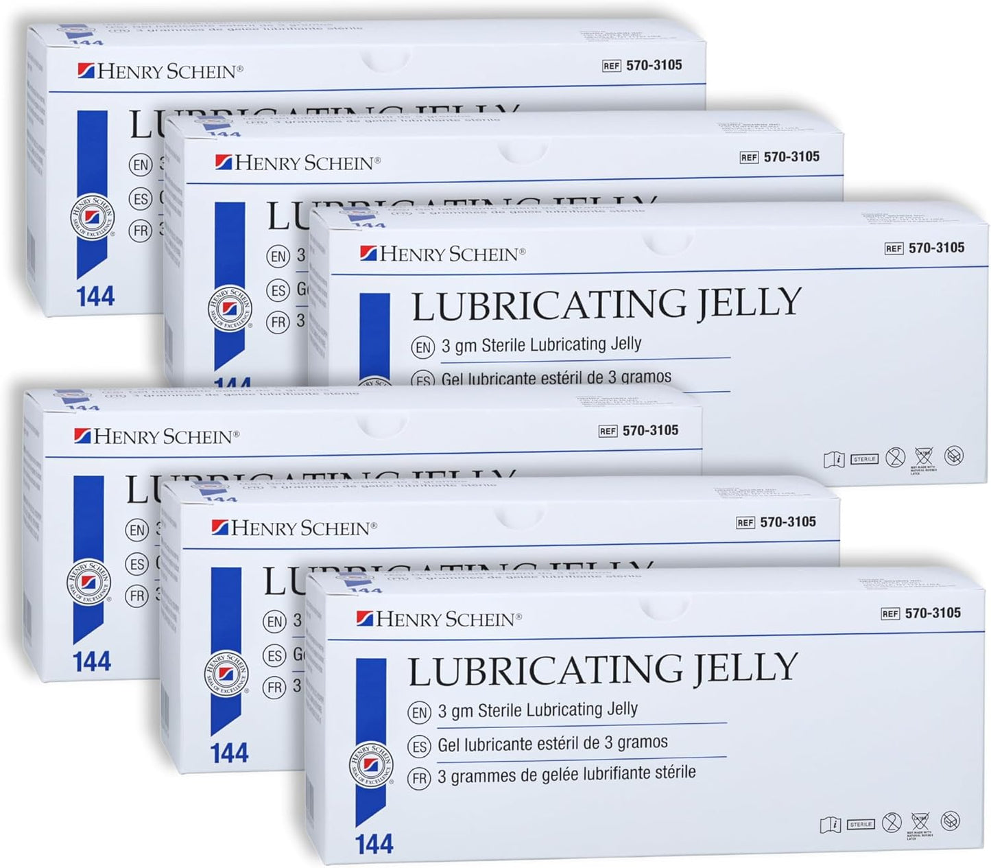 Henry Schein Sterile Lubricating Jelly – 3g Single-Use Packets, Ideal for Medical and Clinical Use, Convenient and Hygienic, Case of 6 Boxes (Total 864 Packets)