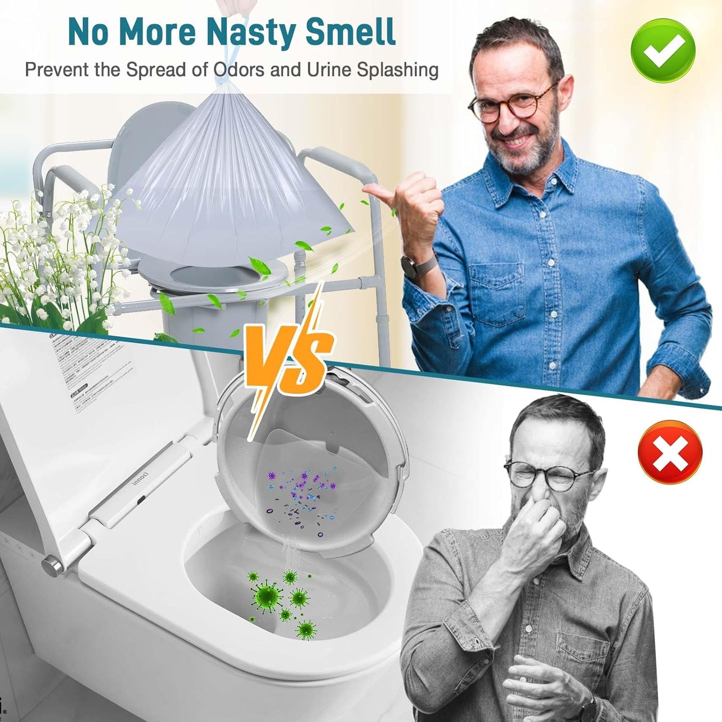 Commode Liners with Absorbent Pads- 100 Commode Bags+ 100 Commode Pads, Extra Thicken Commode Toilet Liners Universal Fit Bedside Commode, Portable Toilet, Chair Bucket, Bedpan