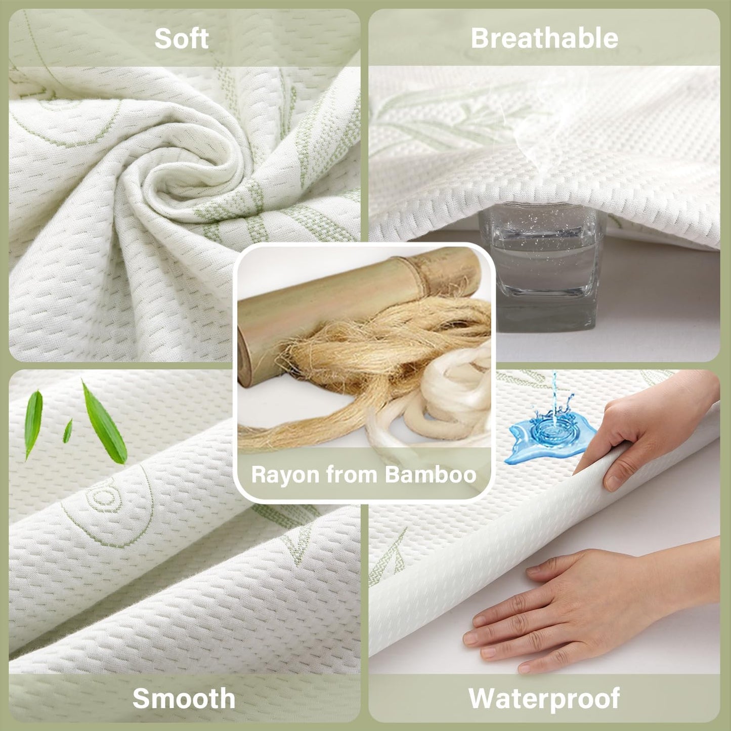 King Mattress Protector Waterproof Mattress Pad Washable Bamboo Rayon Mattress Cover Breathable Noiseless Bed Protector 5" - 21'' Elastic Fitted Deep Pocket