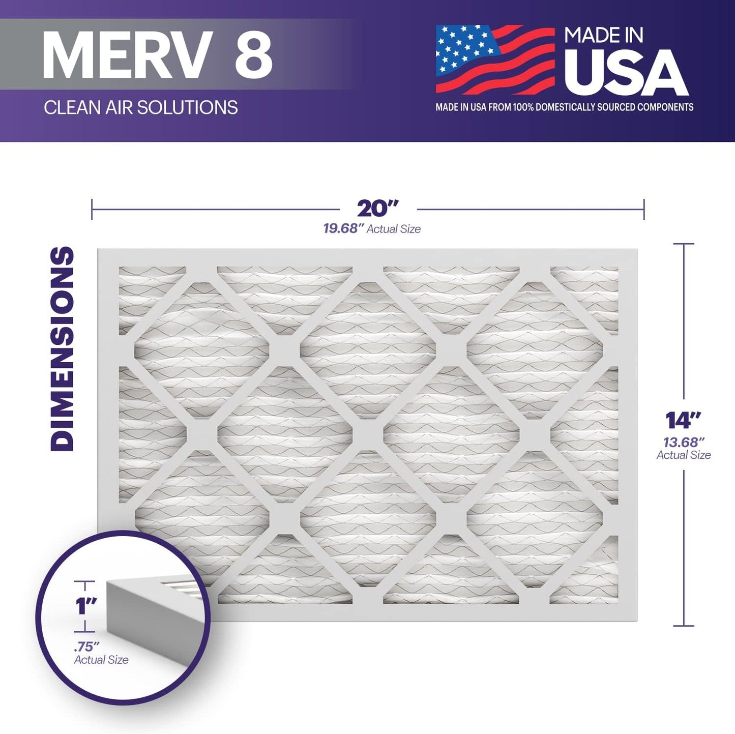 BNX TruFilter 14x20x1 Air Filter MERV 8 (6-Pack) - MADE IN USA – Dust & Pet Defense Electrostatic Pleated Air Conditioner HVAC AC Furnace Filters for Dust, Pet, Mold, Pollen MPR 600 – 700 & FPR 5
