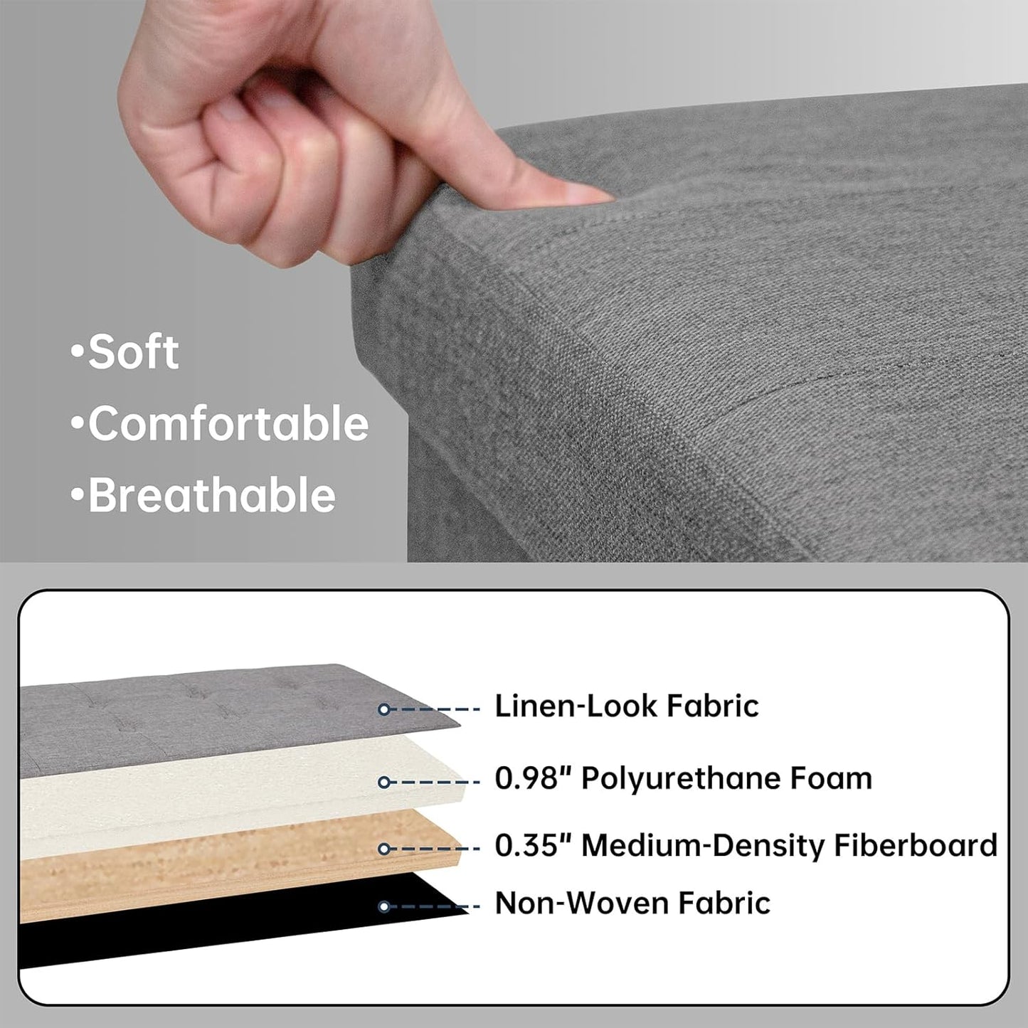 GLAXYFUR 43.3 inches Folding Storage Ottoman Bench Storage Chest Footrest for Bedroom, Entryway and Living Room, Holds up to 660 lb Dark Grey