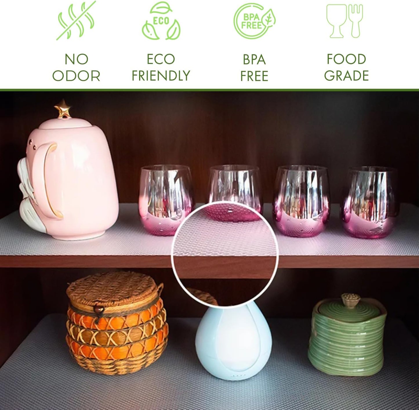 EVALAND 21.6" x 20 FT Non-Slip Shelf Liner, Non-Adhesive, BPA-Free, Waterproof Pantry Liner for Shelves, Easy to Cut, Oil-Proof Shelf Liners for Kitchen, Cabinets, Drawers, Refrigerator, Clear