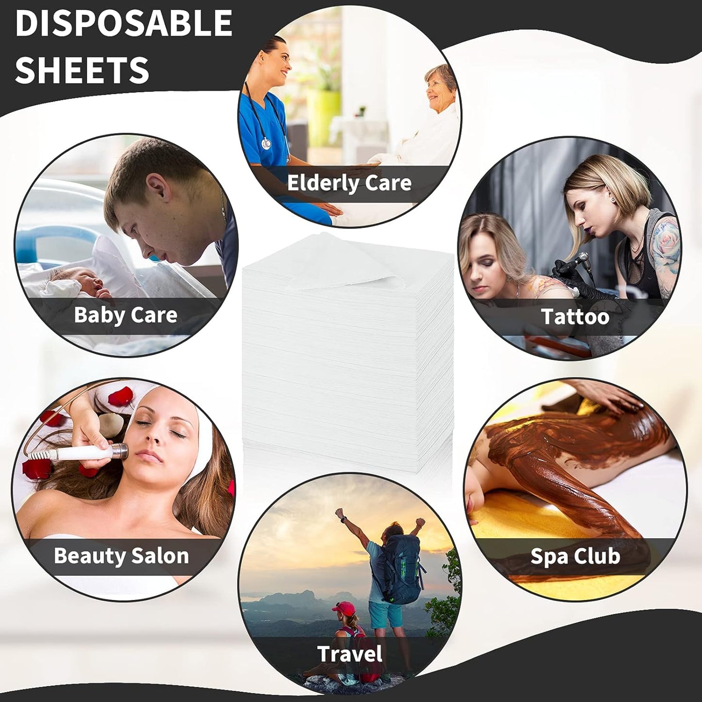 Breling 100 Pcs 31.5 x 71 Inch Disposable Bed Sheets Oil-proof PE Film Massage Table Sheets Non-woven Fabric Spa Waterproof Bed Cover Breathable for Beauty Salon Hotels Tattoo Waxing(White)