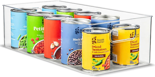 Plastic Food Storage Clear Container Bin with Handles for Organizing Kitchen, Pantry, Refrigerator, Freezer, Pantry, Cabinet, Closet, Bathroom. 16”x8”x5”