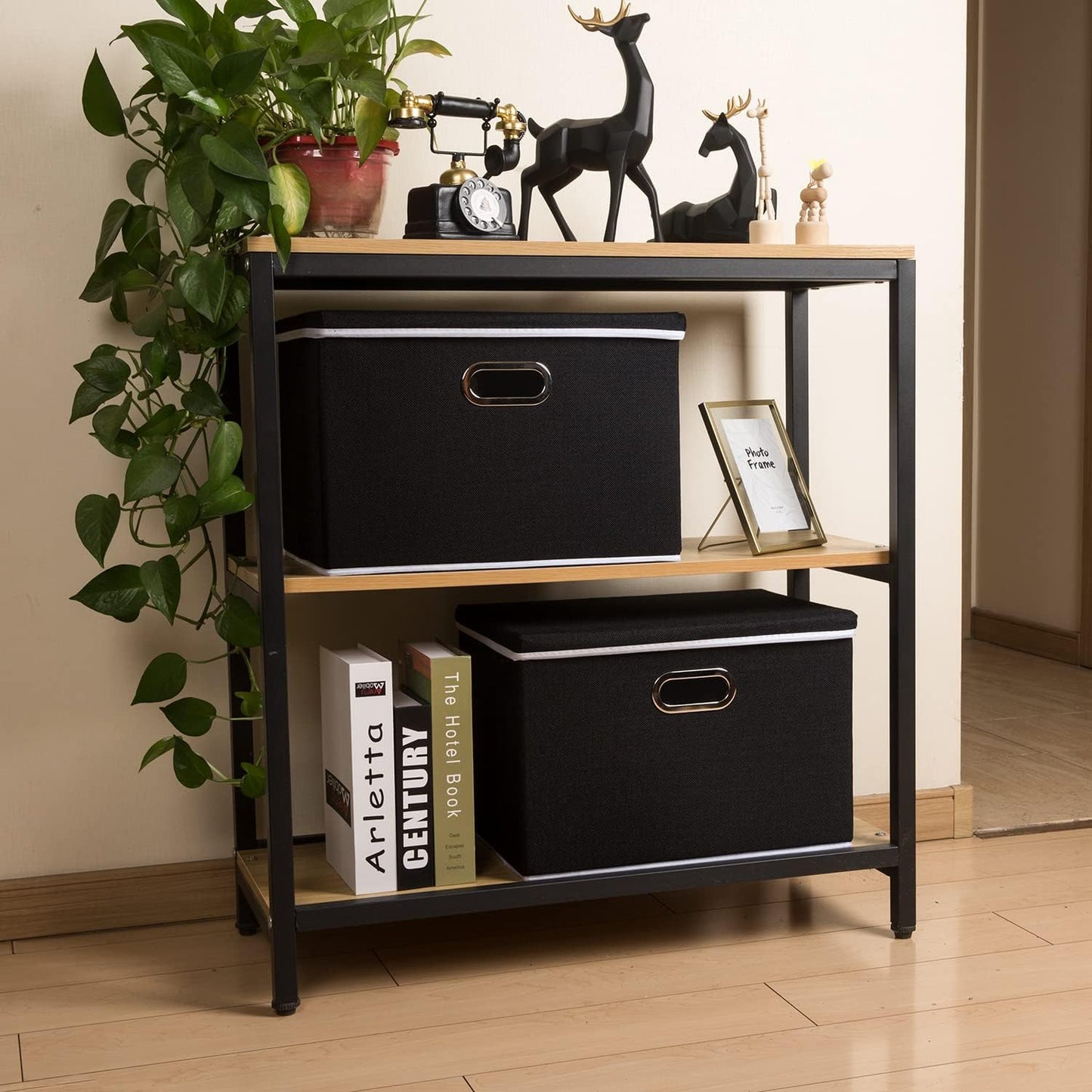 PRANDOM Extra Large Collapsible Storage Bins with Lids [5-Pack] Linen Fabric Foldable Storage Baskets Boxes Organizer Containers Cube with Cover for Bedroom Closet Office Nursery (22.8x15.75x13.8)