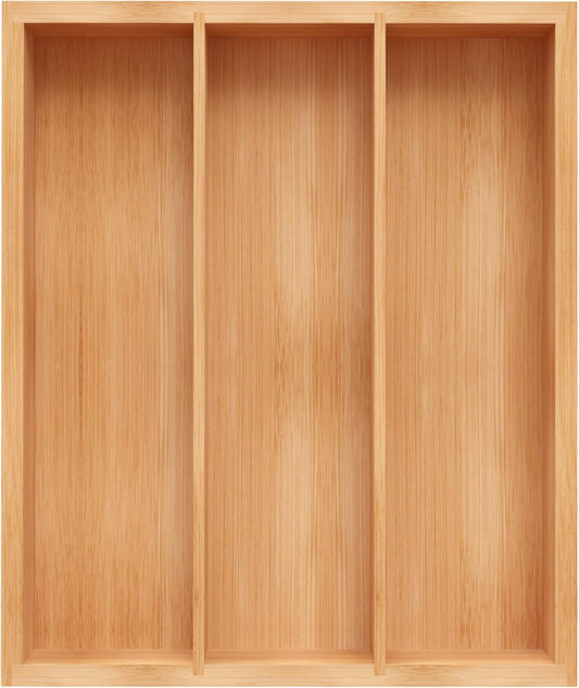 Bamboo Utensil Drawer Organizer, Silverware Tray Organizer, Kitchen Drawer Organizer for Flatware Cutlery, (Natural, 3 Slots)