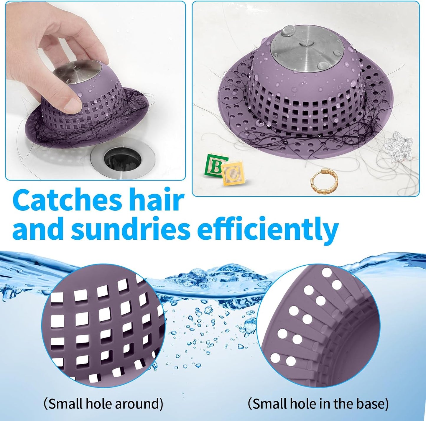 Shower Drain Hair Catcher, Bathtub Drain Cover Foldable Silicone Shower & Tub Protector for Pop-Up & Regular Drains