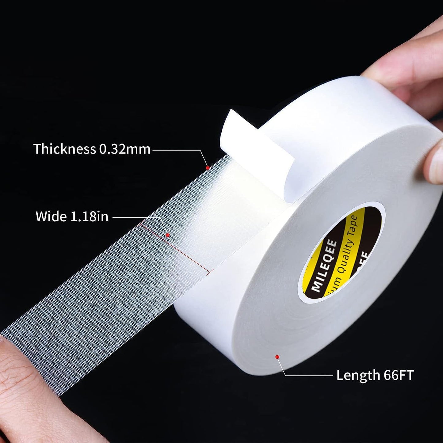 Double Sided Tape High Tack, 1.18in x 66FT(20m), Universal Mounting Tape Clear, Heavy Duty Strong Wall Adhesive with Fiberglass Mesh, Easy Use Super Sticky Resistant Tape, White