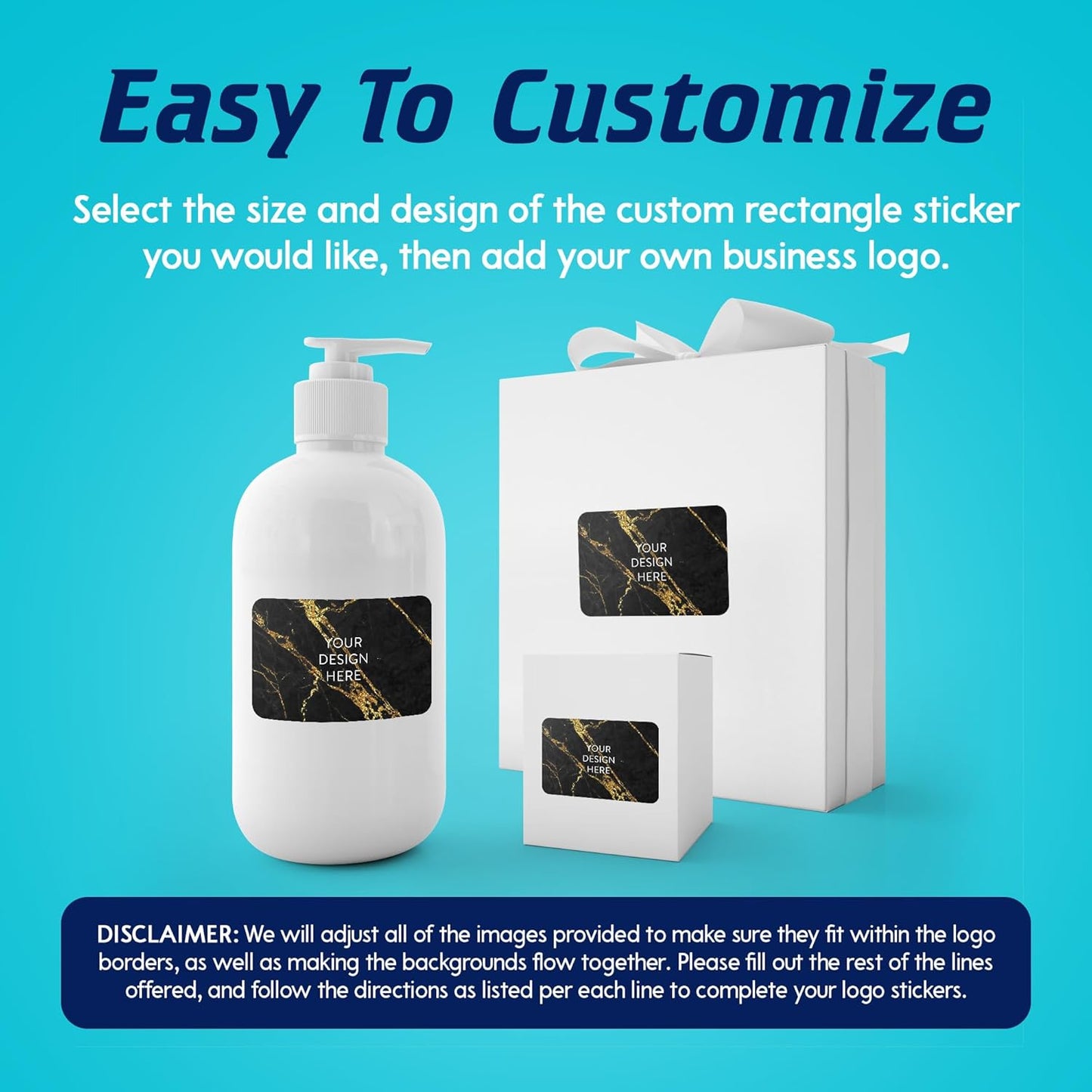 100 Custom Vinyl Stickers - Upload Your own Image, Text, Design, Logo - Personalized Logo Labels for Handmade, Packaging, Bottle, Jars, Candle, Brand Stickers (Black Gold Marble, 3x2)