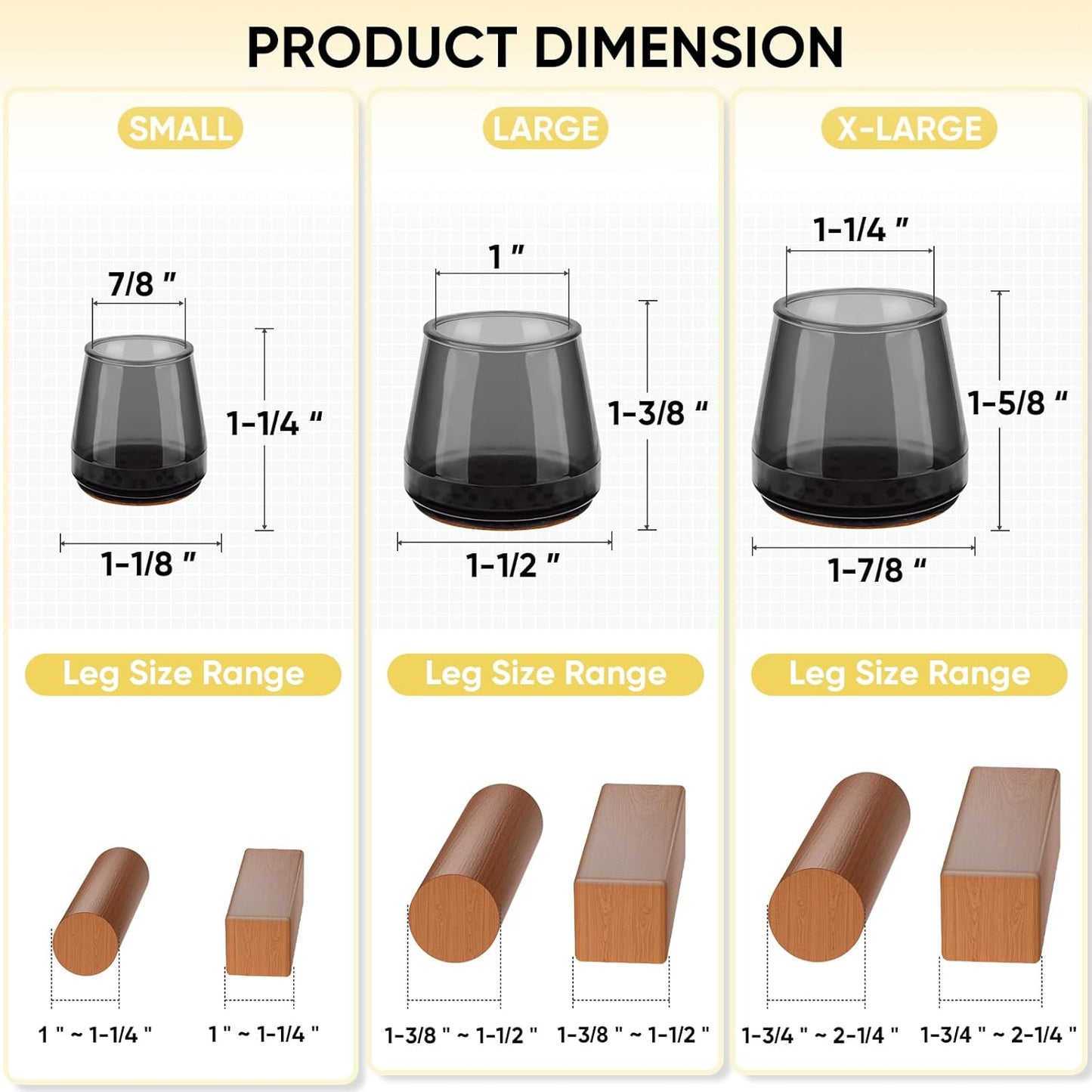 BALEINE 16 Pack Silicone Chair Leg Floor Protectors, Stool Leg Protectors Cap, Non-Slip Chair Leg Caps for Hardwood Floors (Black & Large, 16 Pack)