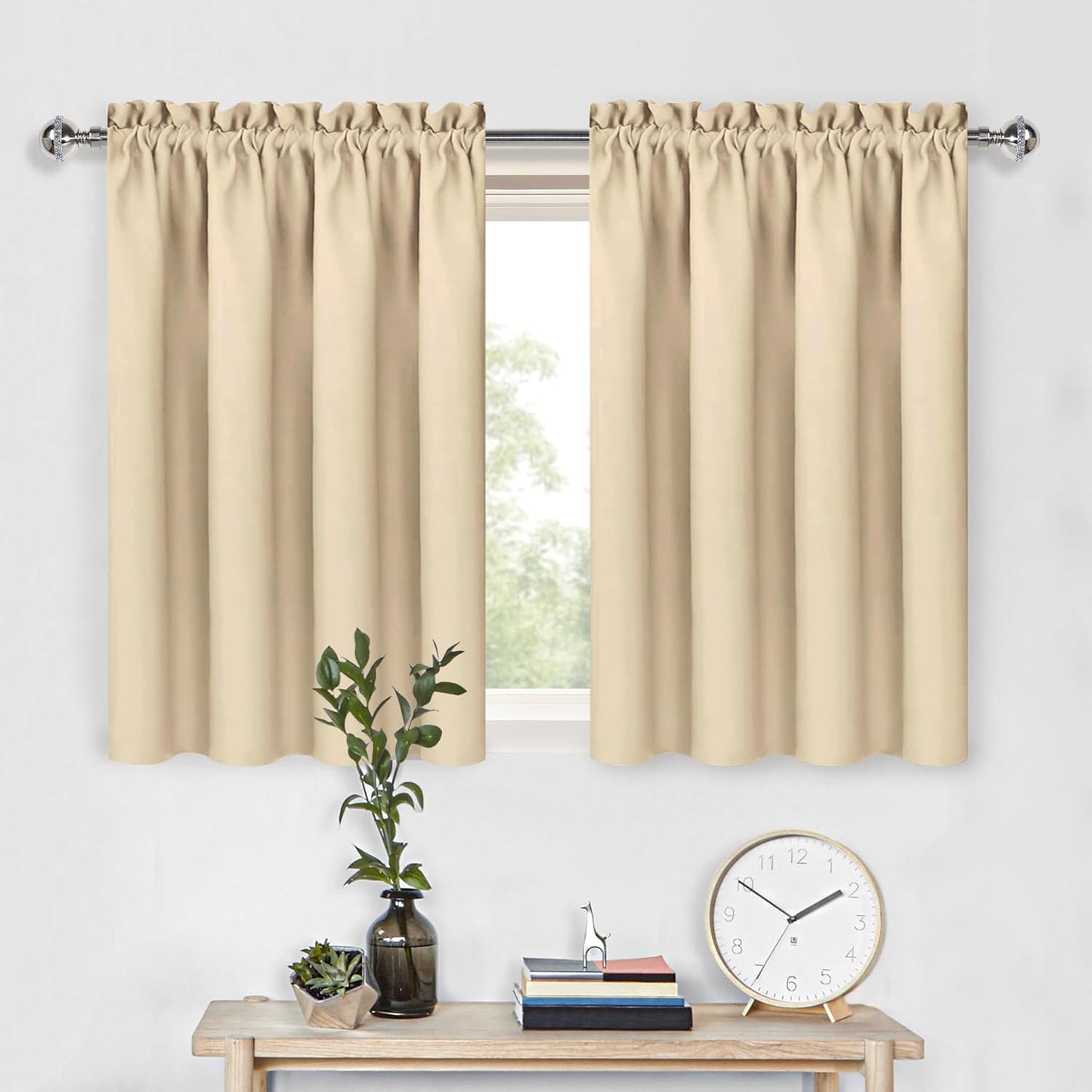 DWCN Blackout Curtains for Living Room Thermal Insulated, Energy Saving & Noise Reducing Bedroom Curtains, Beige, W 52x L 36 Inch, Set of 2 Rod Pocket Curtain Panels