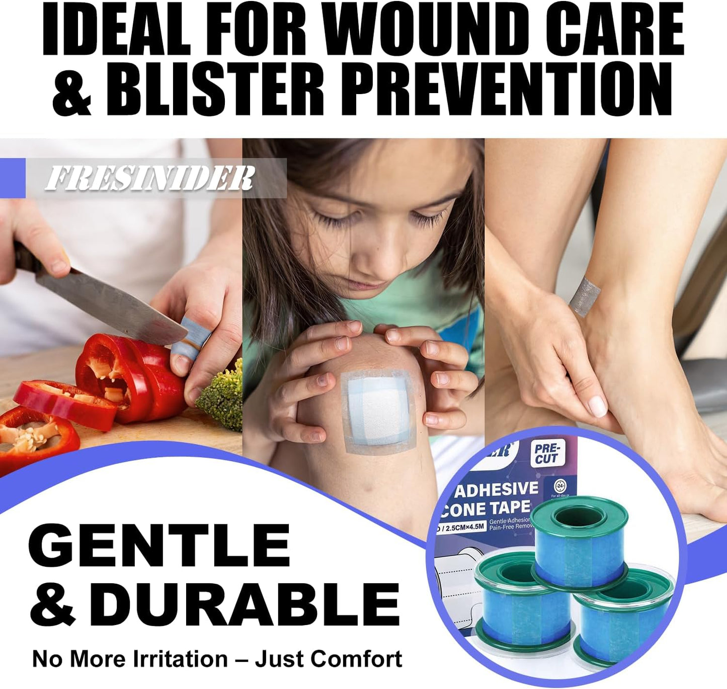 FRESINIDER Silicone Tape 1" x 1.5 Yard Pink 4 Rolls for Sensitive Skin, Pre-Cut Waterproof Medical Tape, Gentle Adhesive for Wound Care, Surgical Sites, Infants and Elderly