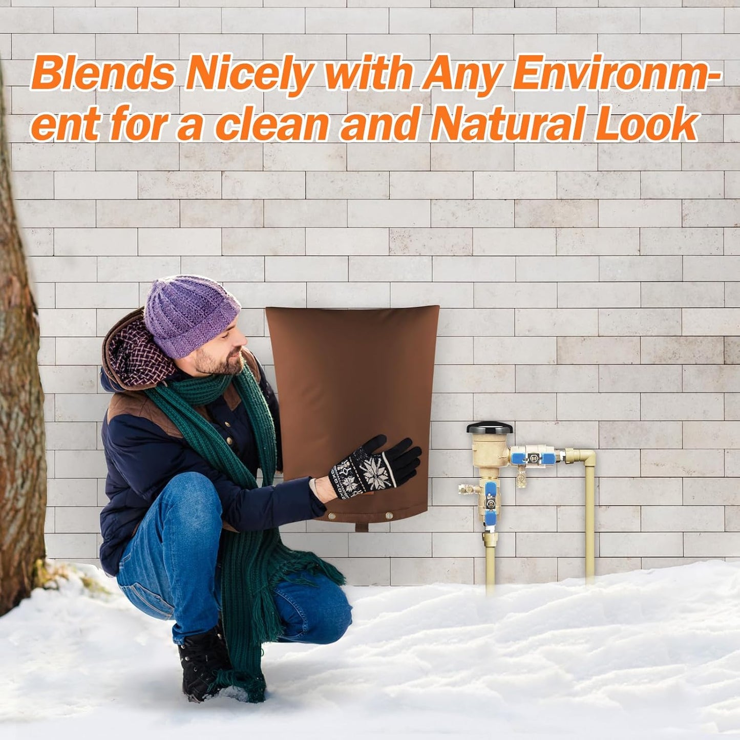 TOHONFOO Backflow Preventer Pipe Insulation Cover (5°F) - Irrigation Sprinkler Valve Insulated Pouch - Water Well Pump Cover - Sturdy 5 Layers for Winter Freeze Protection, 16" W x 20" H, Brown