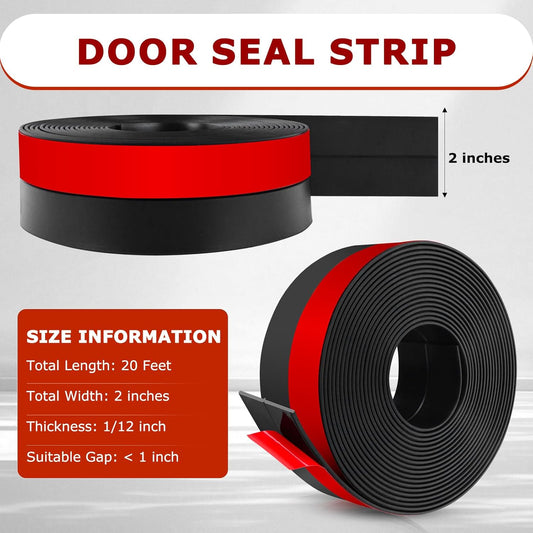 Weather Stripping Self Adhesive Door Draft Stopper Flexible Shower Door Bottom Seal Silicone Seal Strip for Sliding Glass Windows Side Gaps (Black, 2 Inch Wide x 20 Feet Long)
