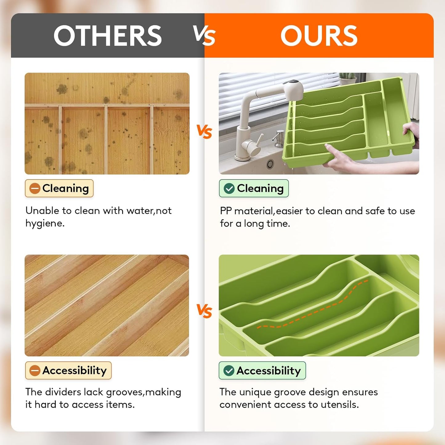 Lifewit Silverware Drawer Organizer Tray, Plastic Cutlery Storage for Kitchen Drawer, Flatware and Utensil Holder Divider for Spoons Forks Knives Tableware, 7 Compartment, Green