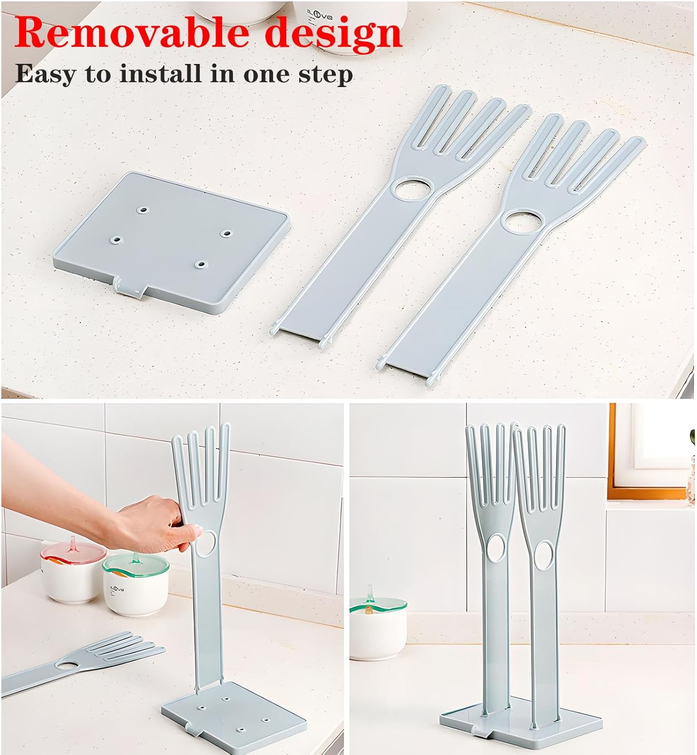 Kitchen Glove Holder Kitchen Glove Stand Holder Rubber Glover Drying Dryer Rack Reusable Rubber Glove Clothes Drying Rack for Dish Gloves and Rags (Blue)