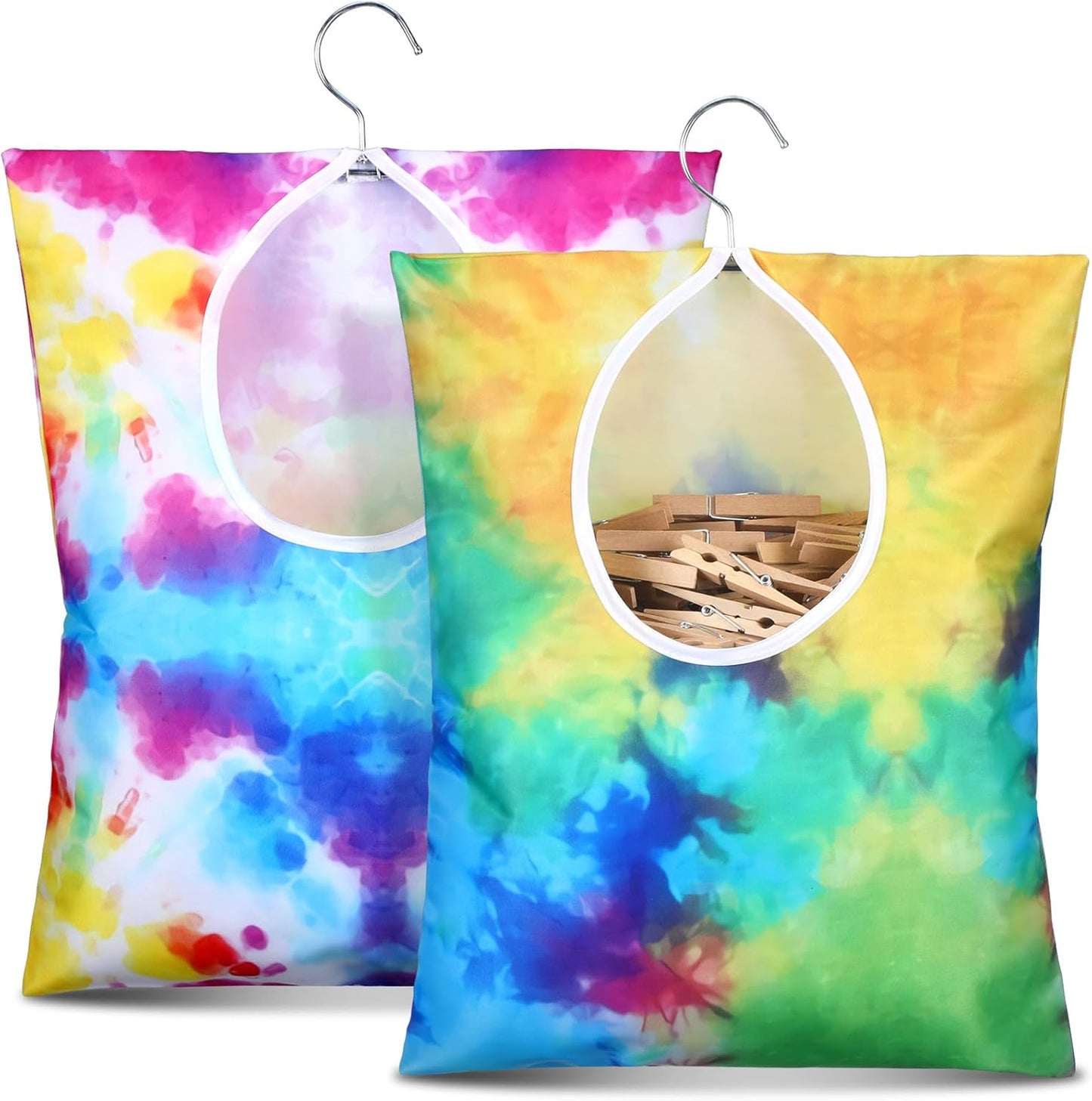 Woanger 2 Pcs Clothes Pin Bag Clothespin Holder 15 x 11 in to Hang on Line Clothes Pin Hanging Bag for Clothesline Outdoor Storage Organizer Basket with Large Opening(Bright Style)