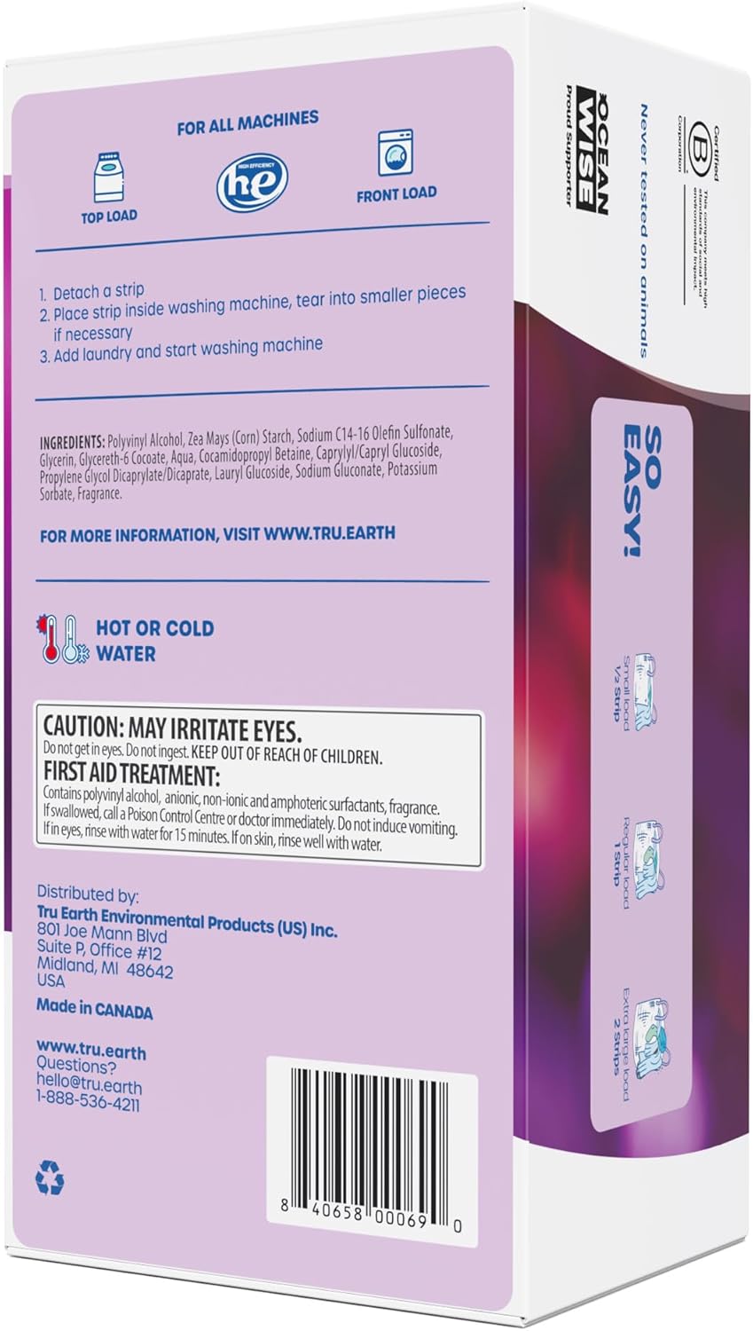 Tru Earth Compact Dry Laundry Detergent Sheets - Up to 768 Loads (384 Count) - Paraben-Free - Original Eco-Strip Liquidless Detergent, Travel Sheets - Lilac Breeze