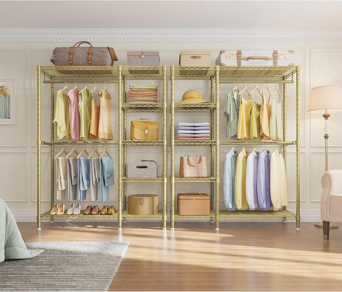 VIPEK V7 Clothes Rack Heavy Duty Max Load 670lbs, Garment Rack with 5 Tiers Adjustable Shelves Portable Closet Metal Sturdy Wardrobe Storage System for Walk-in Closet, Bedroom, Small Space (Gold)