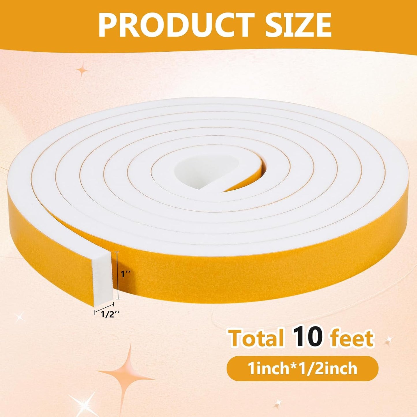 Weather Stripping Seal (1 Inch X 1/2 Inch) for Door Window, 10Feet High Density Foam Tape, Soundproofing, Insulation Strip, Door Sealers for Door Frame- White