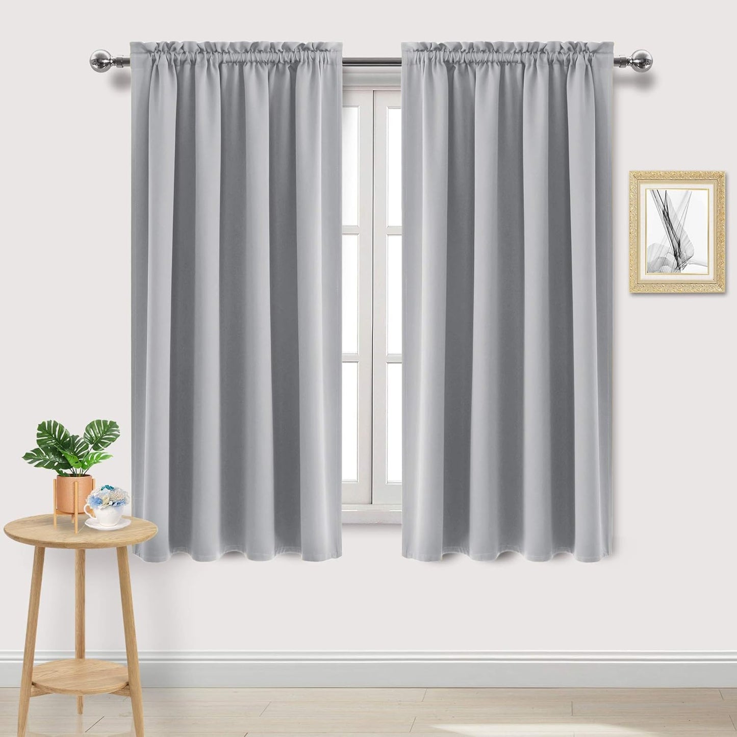 DWCN Blackout Curtains Room Darkening Thermal Insulated Bedroom Curtains Window Curtain Panels, 52 x 63 inches Long, Set of 2 Silver Grey Rod Pocket Drapes