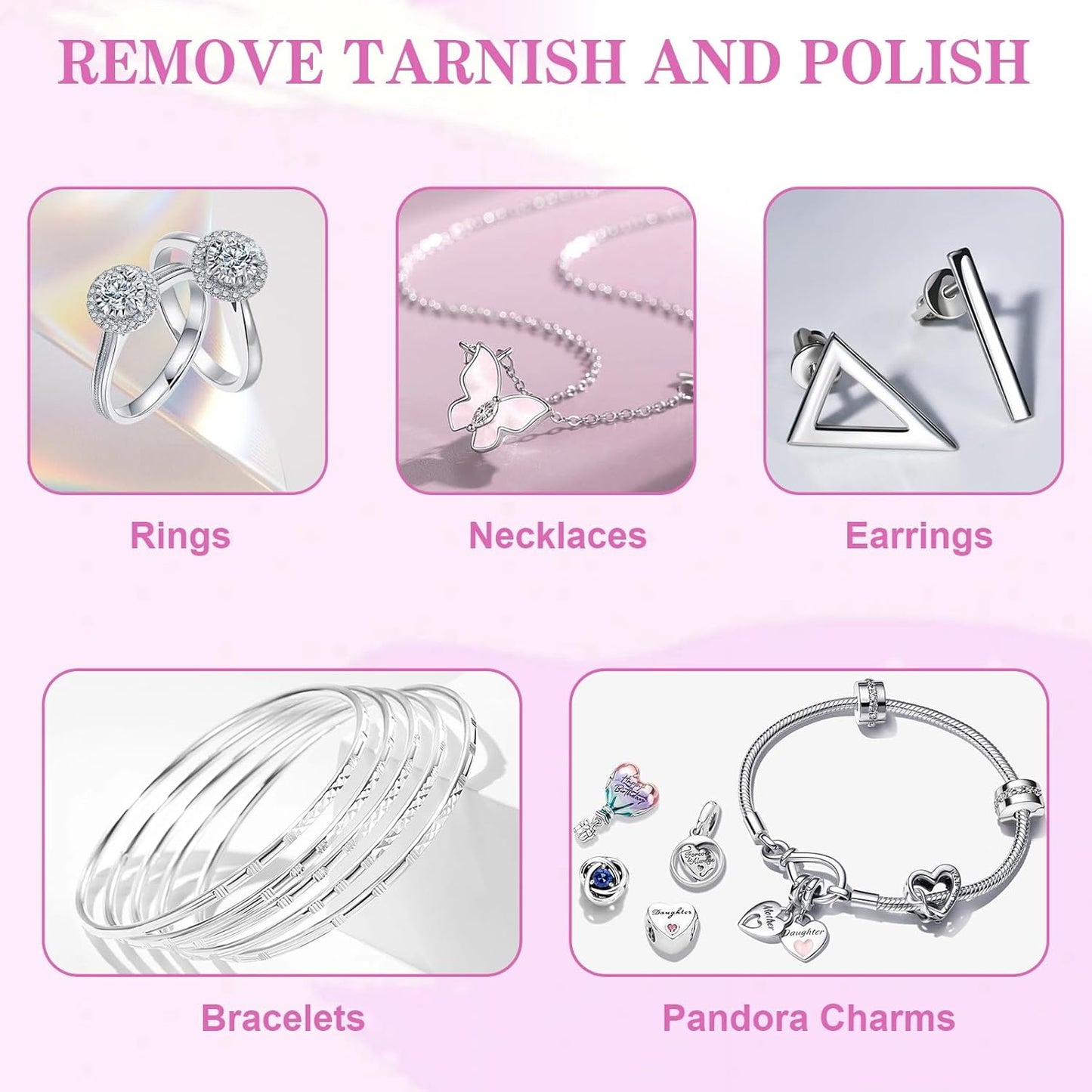 50 Pack Jewelry Polishing Cloth, 3.15" x 3.15" Pink Cleaning Cloths, Small Silver Cleaning & Polishing Cloth for Jewelry, Individually Wrapped.