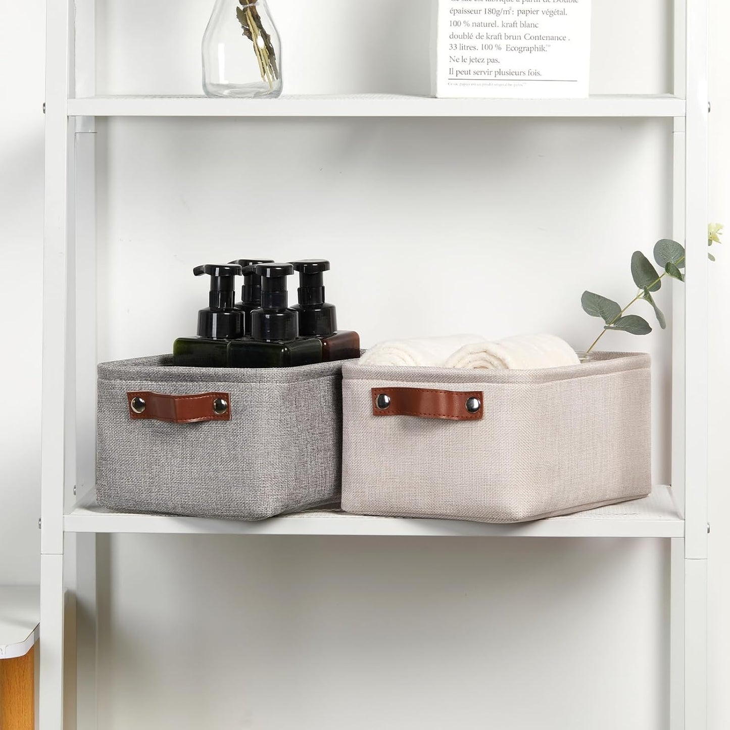 DULLEMELO Small Storage Basket for Shelves, Small Fabric Collapsible Rectangular Storage Bin for Shelves, Closets, Nursery, Home, Office, Empty Gift Basket (Beige)