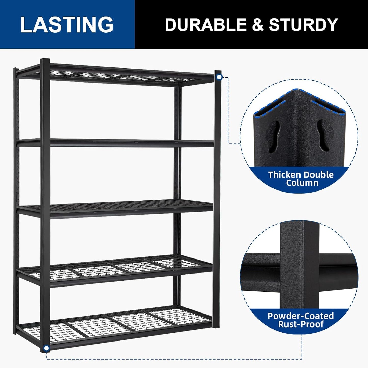 BILT HARD 3500 LBS 60" W x 18" D Garage Shelving, 72" H Heavy Duty Storage Shelves, Metal Wire Utility Shelving Units with Adjustable Shelf, Ideal for Garage, Black
