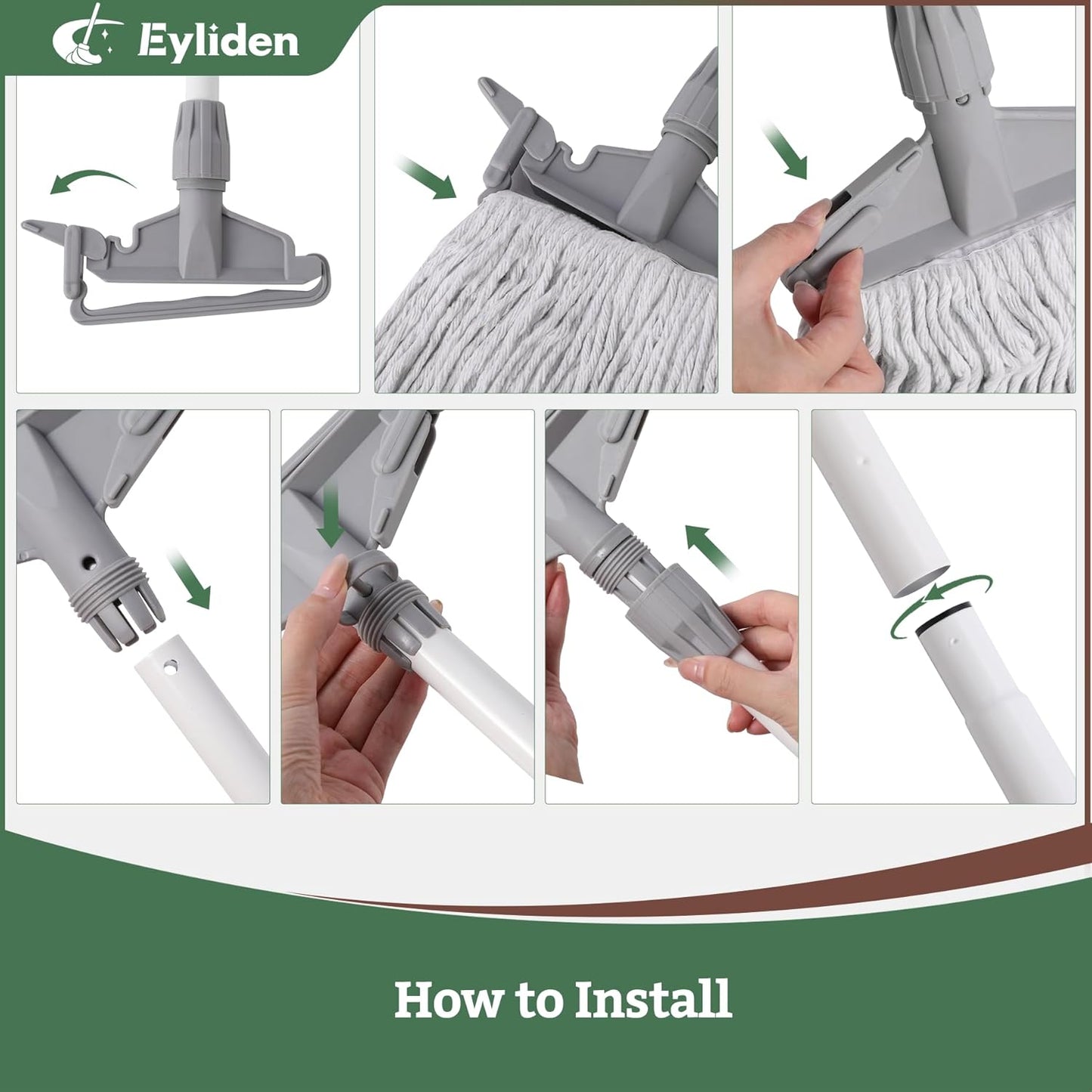 Eyliden String Mops for Floor Cleaning, Heavy Duty Looped-End Commercial Mops with Extra Mop Head Replacement, Universal Industrial Cotton String Mop for All Surfaces, Kitchen Bathroom Home