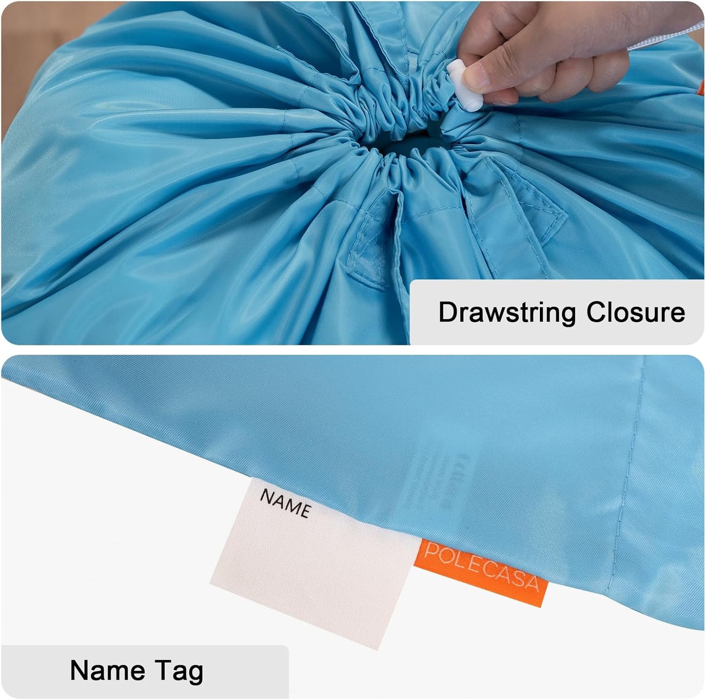 Polecasa Small Heavy Duty Laundry Bag with 130gsm Tear Resistant Fabric and Handles, Easy to Carry Durable Dirty Clothes Drawstring Bag, Perfect for College Dorm, Travel, 2 Pack 21”x24”, Gulf Blue
