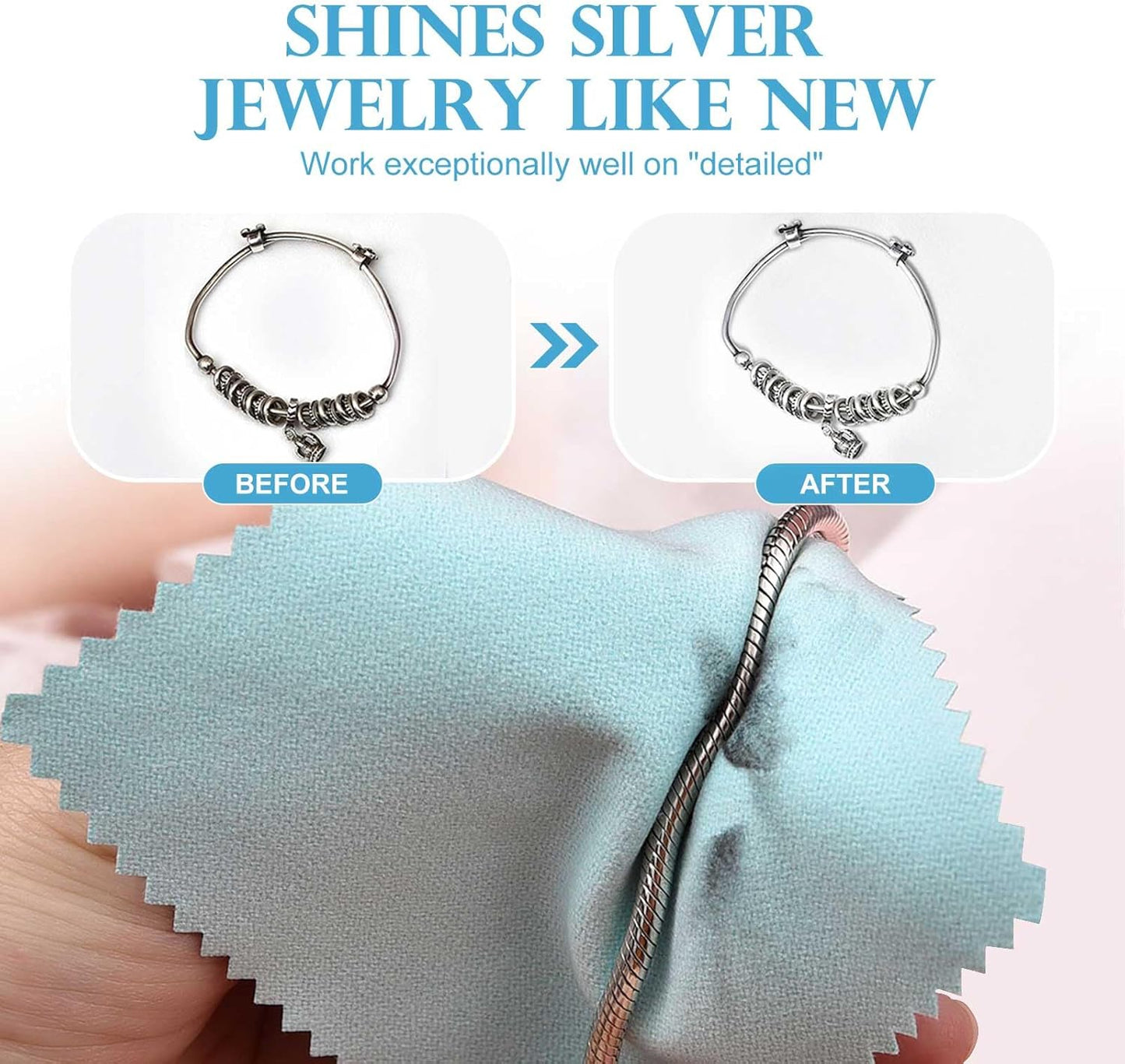 SEVENWELL 50pcs Jewelry Cleaning Cloth Mediumturquoise Polishing Cloth for Sterling Silver Gold Platinum Small Silver Polish 8x8cm