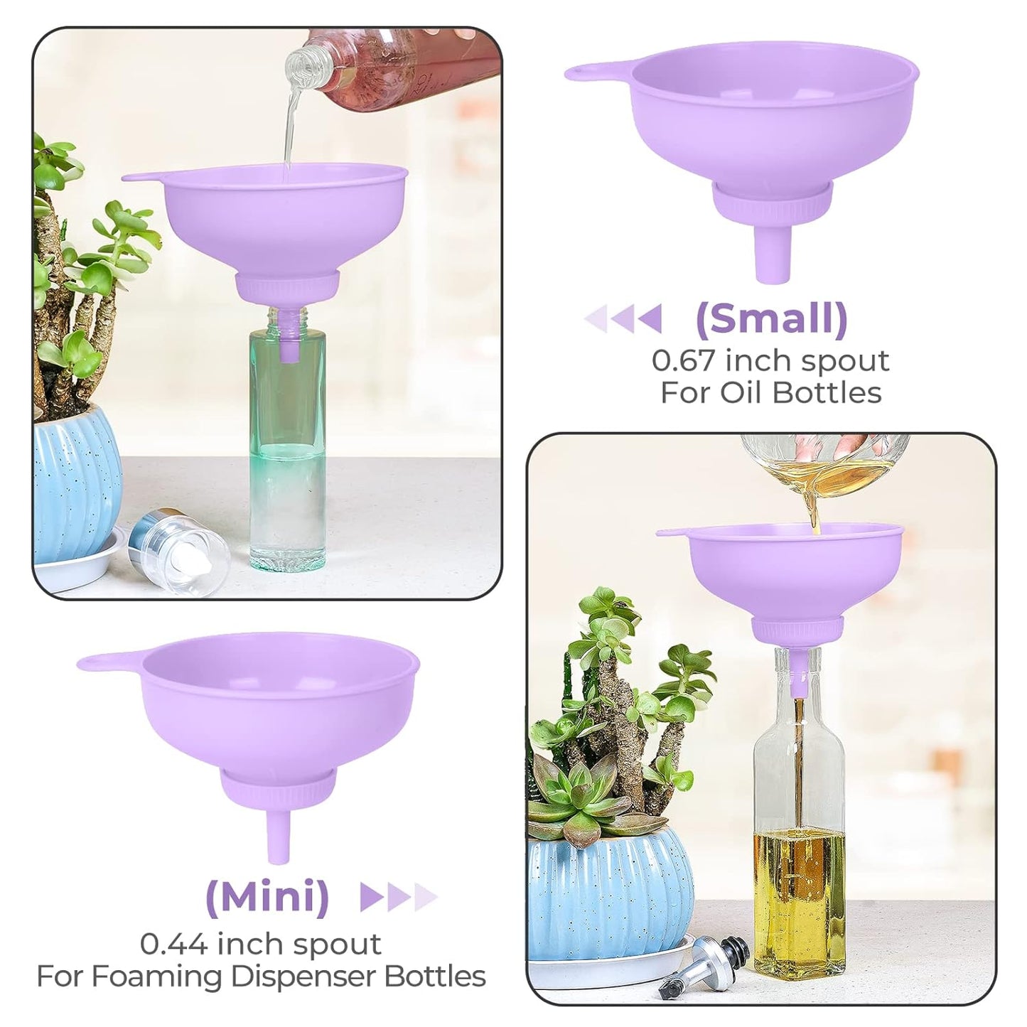 Wide Mouth Kitchen Funnel, Food Grade Plastic Cooking Canning Funnel with 4 Sizes Spouts for Filling Wide and Regular Mason Jars, Spray Dropper Oil Bottle Jug Spices Shampoo Sauce