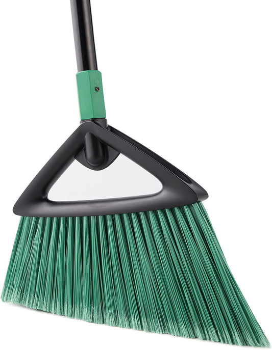 Eyliden Broom, Angle Broom with 57" Long Handle | Fit Heavy-Duty Cleaning, Also Works Well Fine Dust | Commercial Outdoor Indoor Sweeper for Courtyard Sidewalk Deck Kitchen Lobby Garage, Green