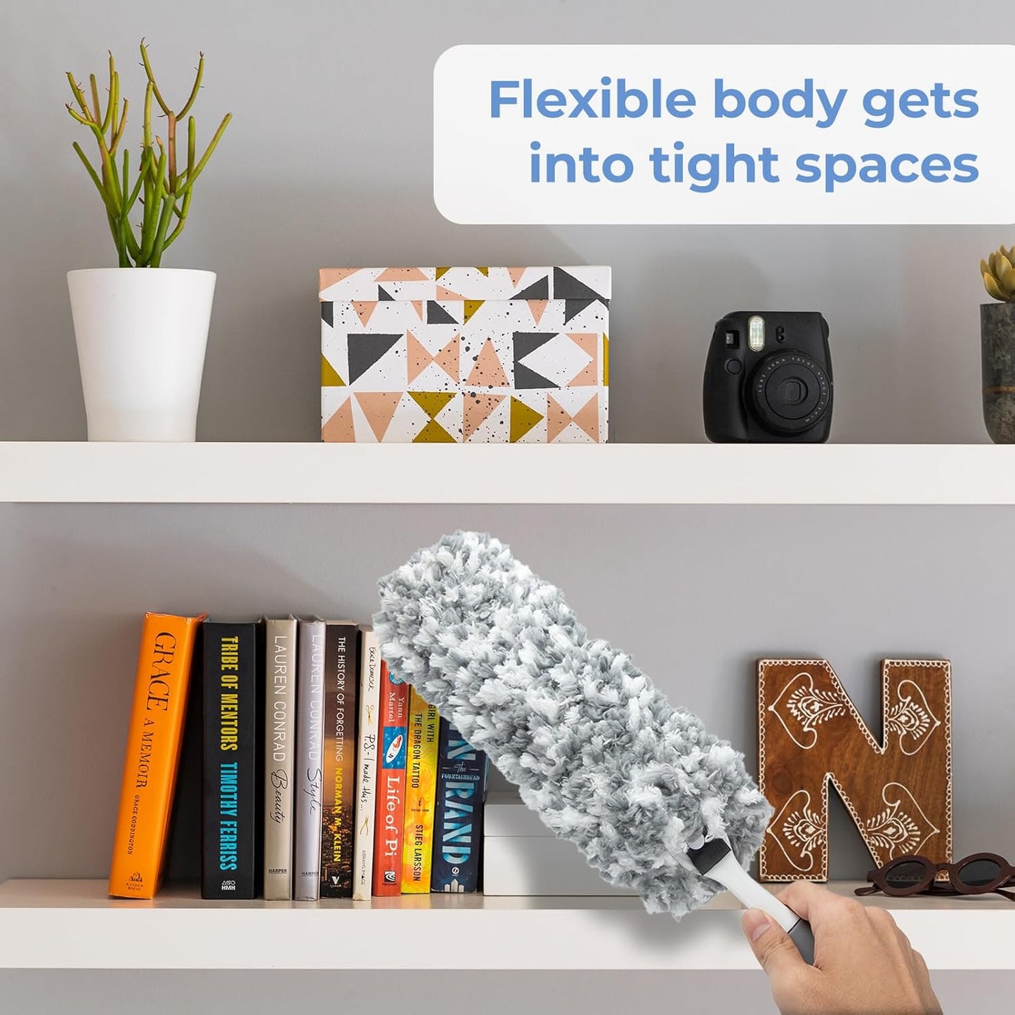Microfiber Duster with an Extra Washable and Reusable Duster Head, Microfiber Dusters for Household Cleaning, Gray