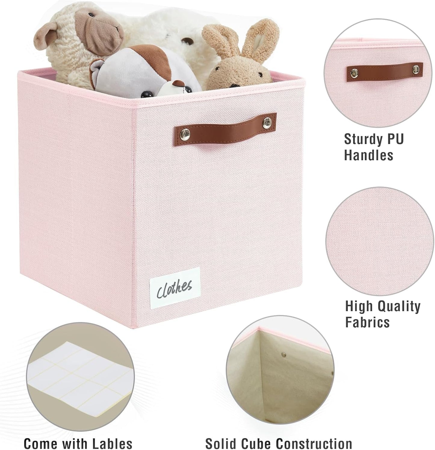 Collapsible Fabric Storage Cube Bins with 2 Reinforced PU Handles, Foldable Storage Organizer Baskets for Closet, Shelves, Living Room | 11"x11"x11", 4 Pack, Full Pink