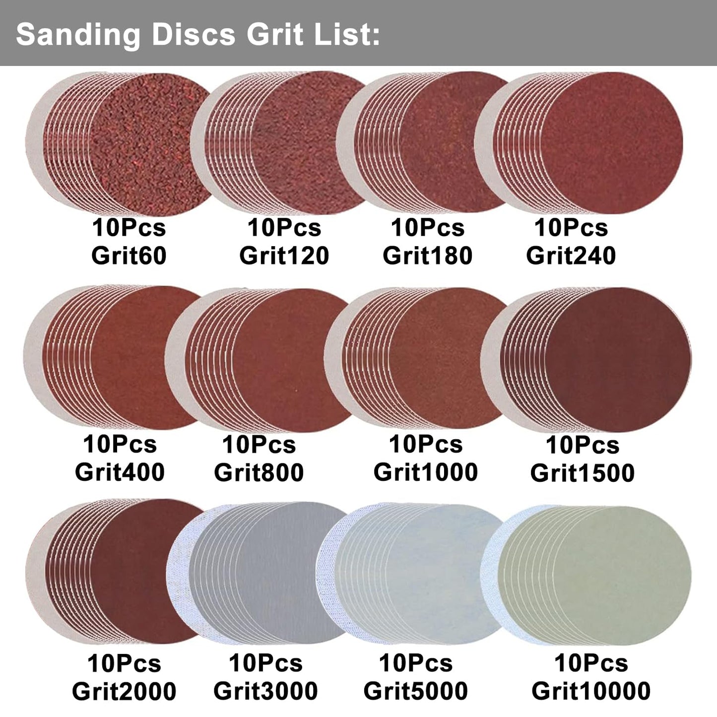 3 Inch Sanding Disc Car Headlight Restoration Kit, 120 Pcs Hook and Loop Wet Dry Sandpaper 60 to 10000 Grits Drill Polishing Buffing Pads Sponge with Rotary Tools for Car Metal Wood Glass