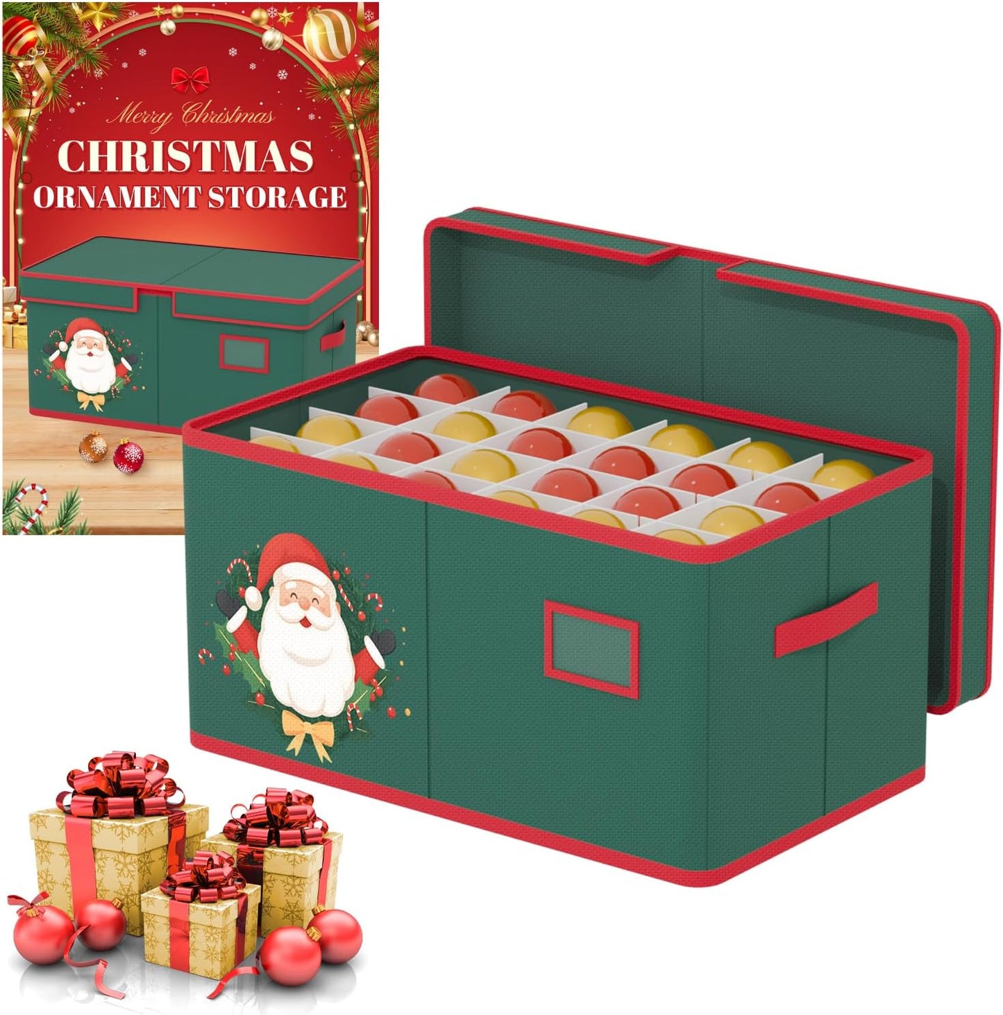 Christmas Ornaments Storage Box with Adjustable Divider Christmas Ornaments Storage Containers Fits 72 of 3 Inch Ornaments 600D Oxford Material Ornament Organizer Storage Box for Storage
