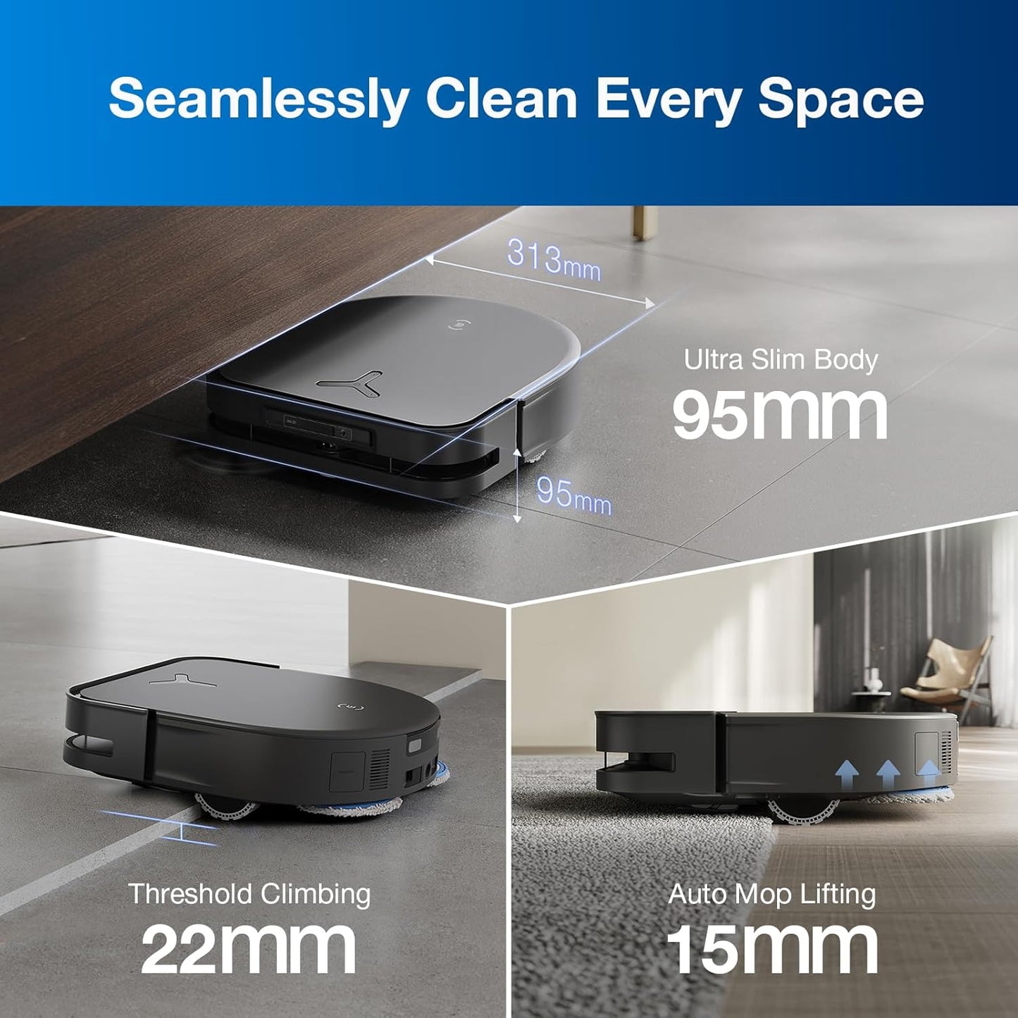 ECOVACS Robot Vacuum Cleaner DEEBOT X5 PRO Omni with All-in-one Station, 12.800Pa, ZeroTangle, TruEdge Adaptive Edge Mopping, 150℉ Hot Water Mop Washing, AINA 2.0 Intelligent Navigation