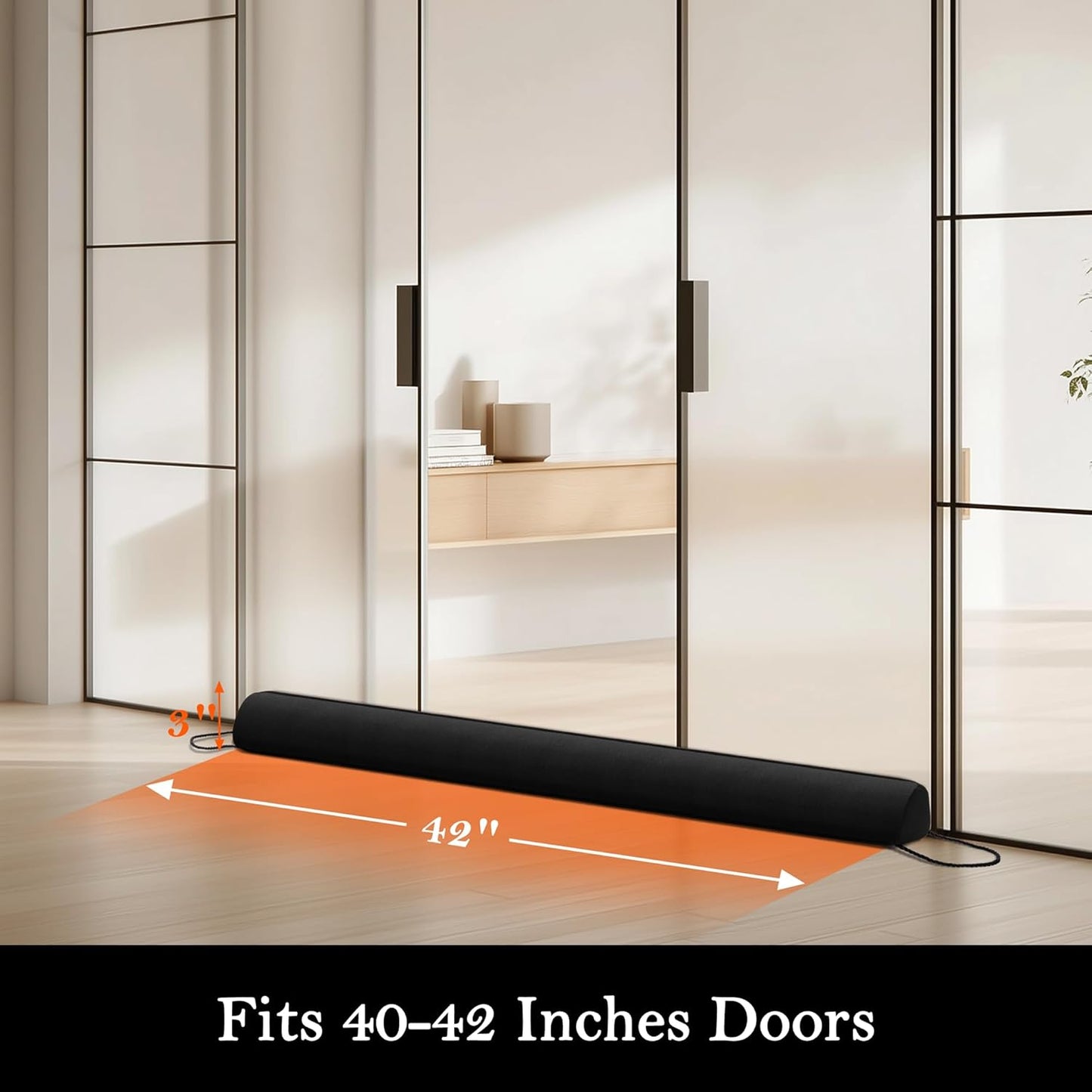 Sunolga 42" Door Draft Stopper Blocks Hot and Cold Air with Removable Washable Cover for Gaps Up to 3", All-Season Seal for Noise, Door Sweep for Bottom of Door and Window, Home Essentials, Black